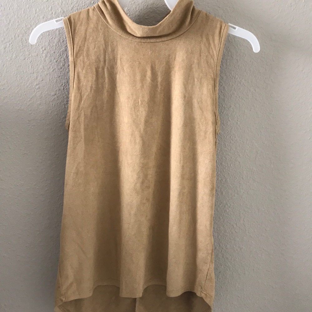 Sleeveless tan suede top